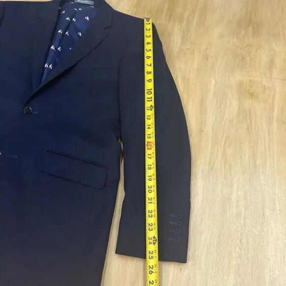 Indochino Blazer Bespoke Men 42-44R Wool Tailored Jacket Dark Navy Working Cuffs